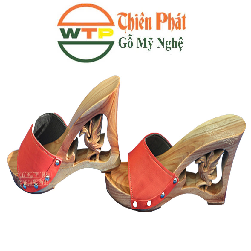 guốc gỗ chạm khắc chim phượng hoàng