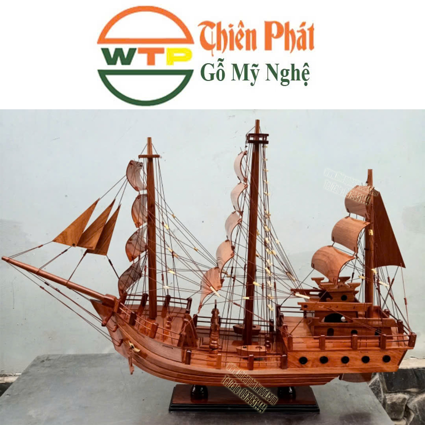 mô hình thuyền buồm làm từ gỗ tràm tự nhiên