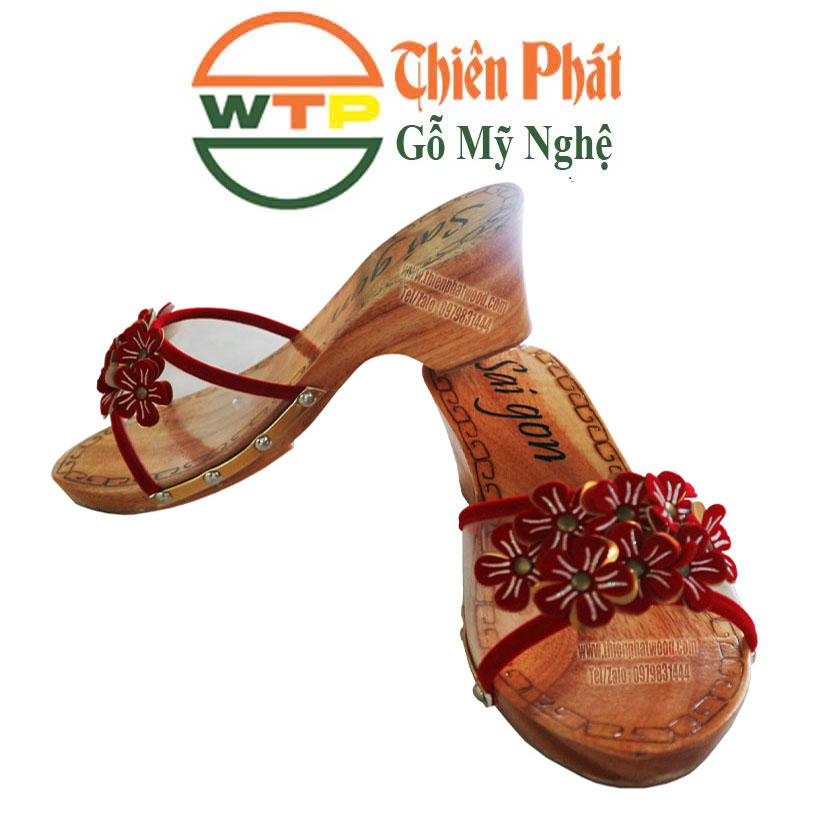 guốc gỗ nữ cao gót 7cm làm tự gỗ xoan tự nhiên và an toàn