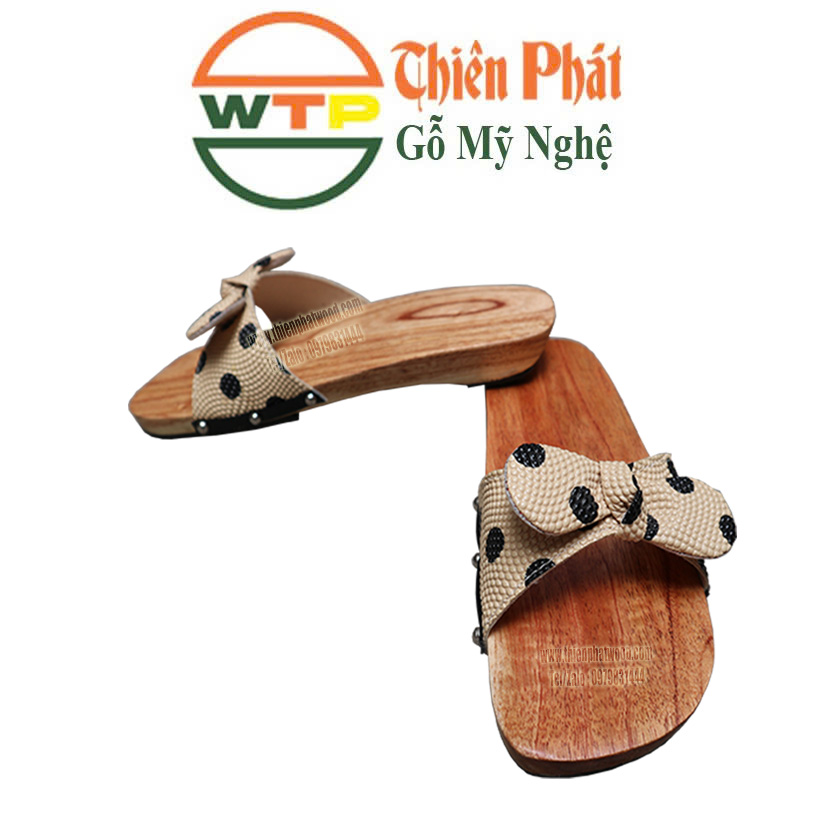 guốc gỗ truyền thống cho nữ quai nơ chấm bi
