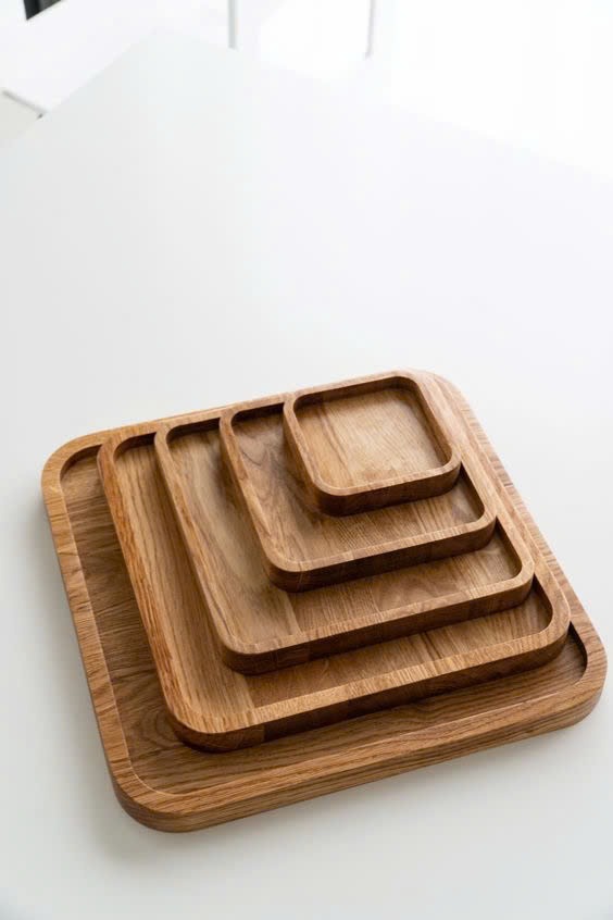 Sản phẩm khay gỗ tràm ghép gia công tại xưởng Thiên Phát